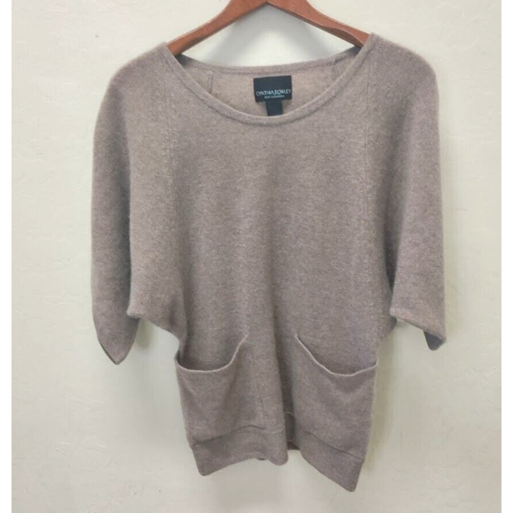 Cynthia Rowley 100% Cashmere Tan Dolman Sleeve Sweater Size XS Pockets